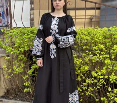 Вишита сукня Квіткова довга(8498)ЧБ