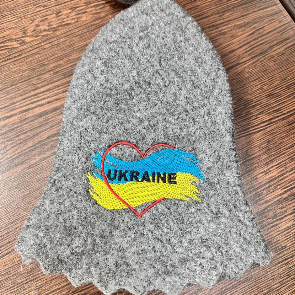 Шапка для бані та сауни “UKRAINE” сіра