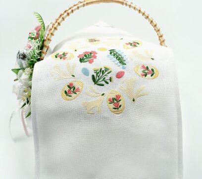 Рушник пасхальний Кролики (червоно-жовтий)